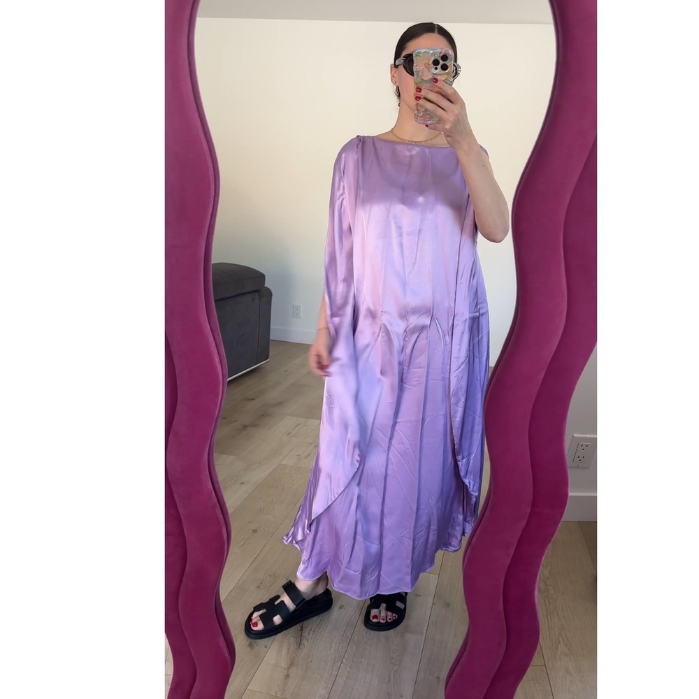 Zara Lavender Purple Satin kaftan Viscose Sleeveless Maxi Dress 8168/589/629 M